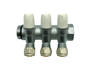 OUTLET Rozdzielacz mosiężny chromowany do wody 3 sekcje ze złączkami 1/2" x 16 pex