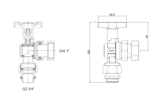 Zawór kulowy kątowy ze stali nierdzewnej GZ 3/4” x GW 3/4″ INOX HOME