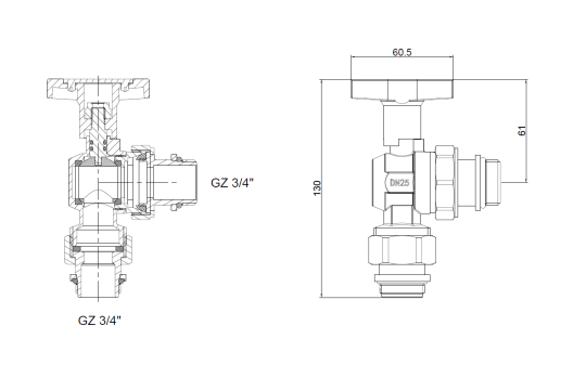 Zawór kulowy kątowy ze stali nierdzewnej GZ 3/4” x GW 3/4″ INOX HOME