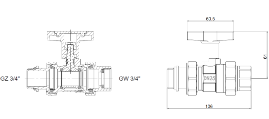 Zawór kulowy kątowy ze stali nierdzewnej GZ 3/4” x GW 3/4″ INOX HOME